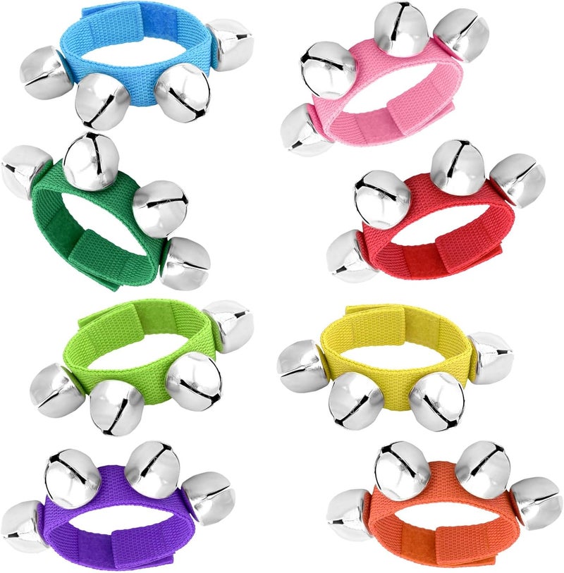 NACHLYNN 8 Pcs Christmas Wrist Bells Bracelet Sleigh Jingle Bells Suitable for Party Musical Instrument Birthday Favors (Assorted Colors) - Image 1